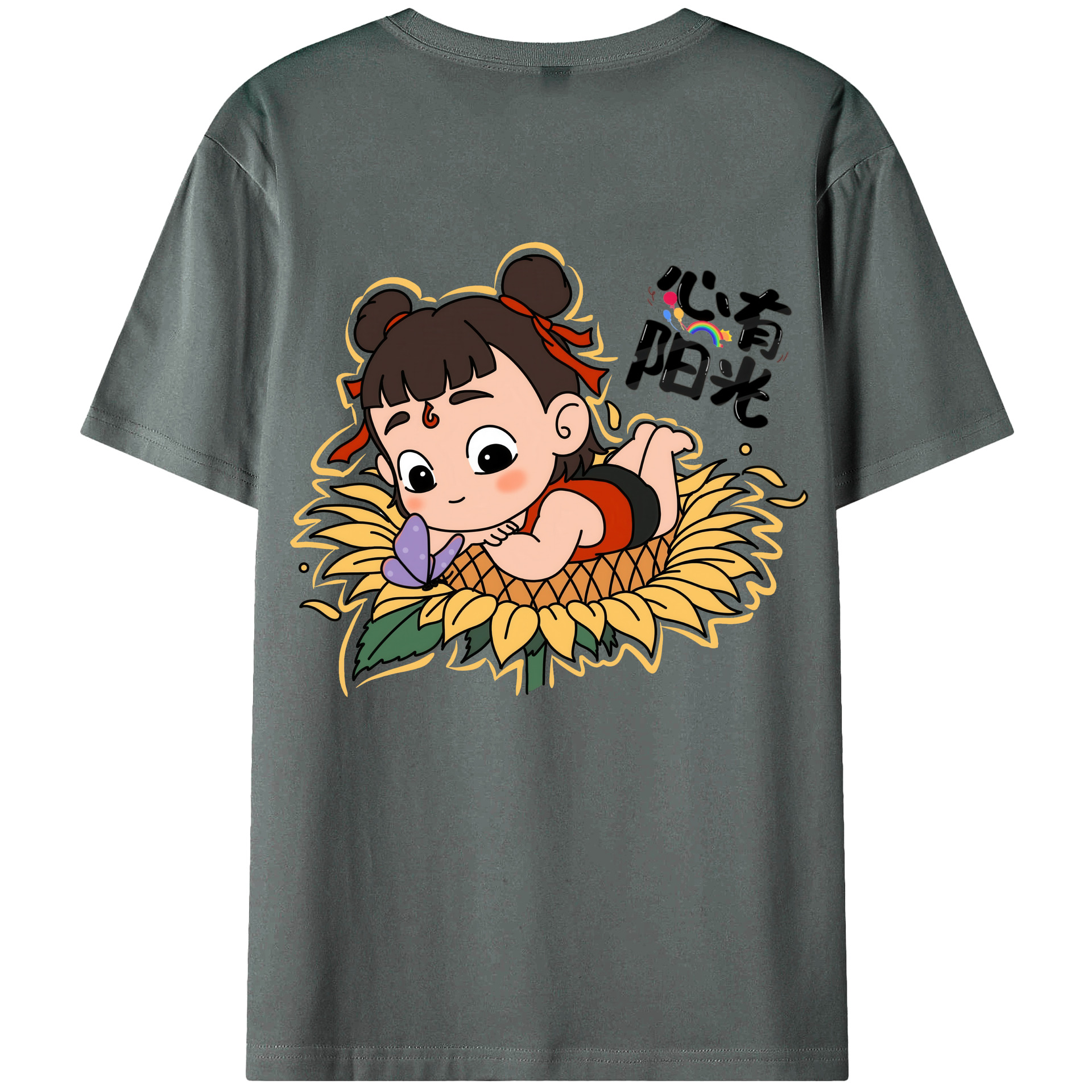 （画像用） Ne Zha 2 ナタ 魔童の大暴れ 綿100％ メンズ半袖Tシャツ（バックプリント） 通気性